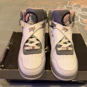 Nike Kids White Pink and Gray High-Top Sneakers Jordan/Air Force 1 Collab